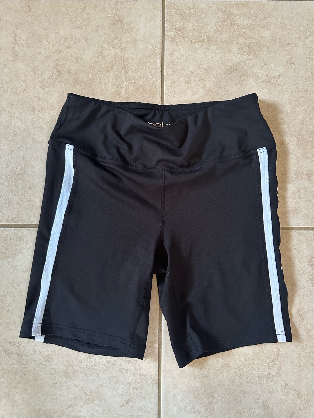 bebe Sport Black Workout Shorts with White Logo